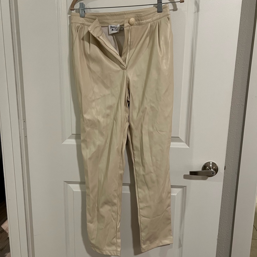 Princess Polly Cream Faux Leather Pants